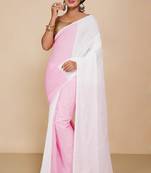 Cotton half half Colour molmol Saree Pallu Stripe With Blouse Piece (White Pink)