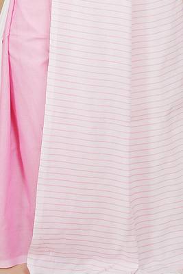 Cotton half half Colour molmol Saree Pallu Stripe With Blouse Piece (White Pink) 4