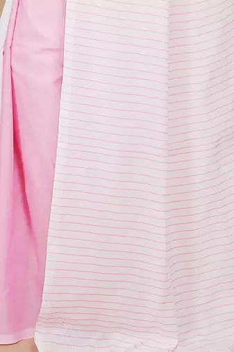 Cotton half half Colour molmol Saree Pallu Stripe With Blouse Piece (White Pink)