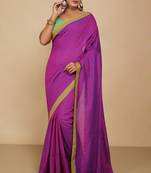Women's Handloom Cotton Border mol mol Saree  (Magenda)