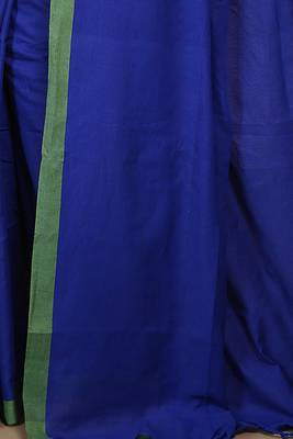 Women's Handloom Cotton Border mol mol Saree  (Blue) 4