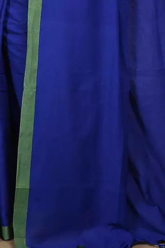 Women's Handloom Cotton Border mol mol Saree  (Blue)