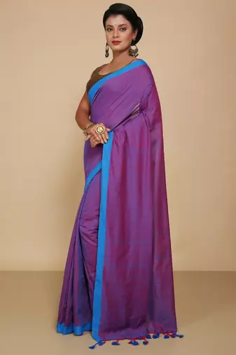 Women's Handloom Cotton Border mol mol Saree  (Red Sky)