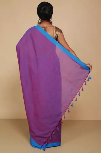 Women's Handloom Cotton Border mol mol Saree  (Red Sky)