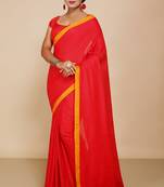 Women's Handloom Cotton Border mol mol Saree   (Red)