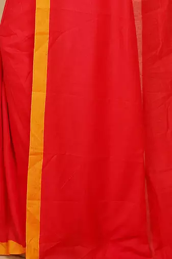 Women's Handloom Cotton Border mol mol Saree   (Red)