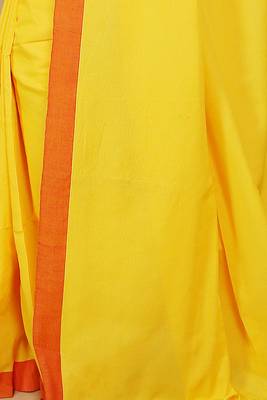 Women's Handloom Cotton Border mol mol Saree   (Yellow) 4
