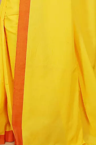 Women's Handloom Cotton Border mol mol Saree   (Yellow)