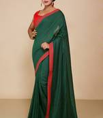 Women's Handloom Cotton Border mol mol Saree   (Green)