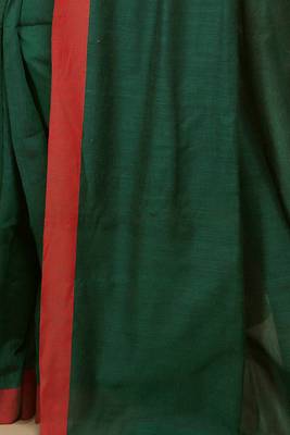 Women's Handloom Cotton Border mol mol Saree   (Green) 4