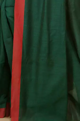Women's Handloom Cotton Border mol mol Saree   (Green)