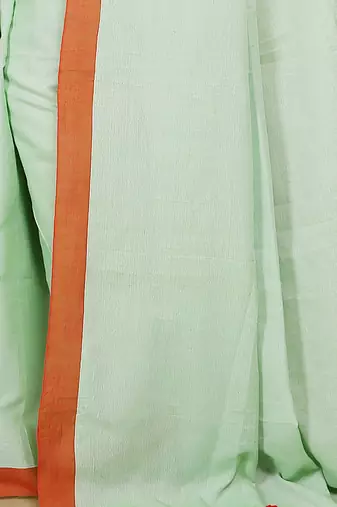 Women's Handloom Cotton Border mol mol Saree   (Light Sky)