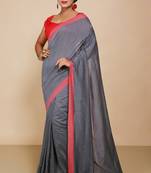 Women's Handloom Cotton Border mol mol Saree   (Black)
