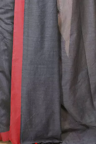 Women's Handloom Cotton Border mol mol Saree   (Black)