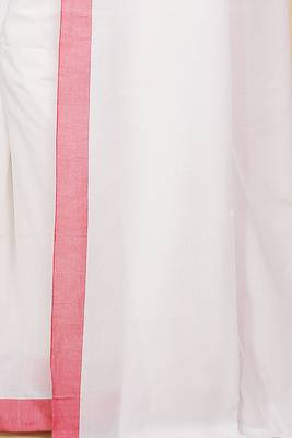 Women's Handloom Cotton Border mol mol Saree   (White) 4