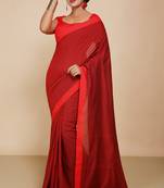 Women's Handloom Cotton Border mol mol Saree   (Maroon)