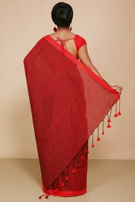 Women's Handloom Cotton Border mol mol Saree   (Maroon) 3