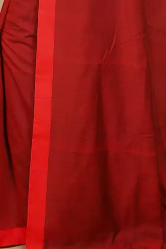 Women's Handloom Cotton Border mol mol Saree   (Maroon)
