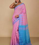 Women's Temple Boarder Silk Cotton Sarees (Pink)