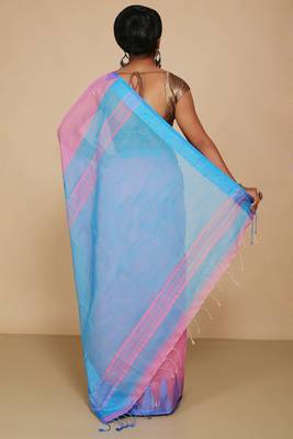 Women's Temple Boarder Silk Cotton Sarees (Pink) 3