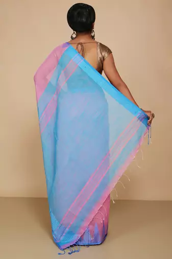 Women's Temple Boarder Silk Cotton Sarees (Pink)