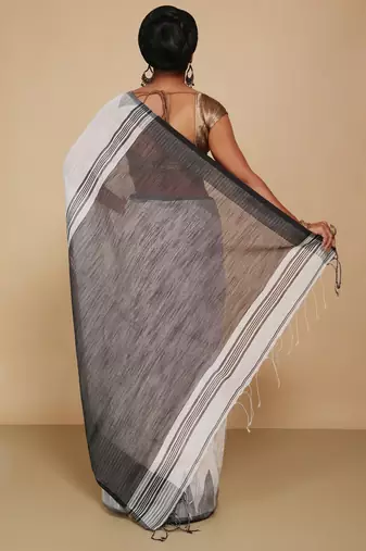 Women's Temple Boarder Silk Cotton Sarees (White)