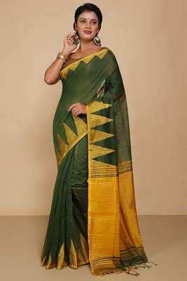 Women's Temple Boarder Silk Cotton Sarees (Pesta) 1