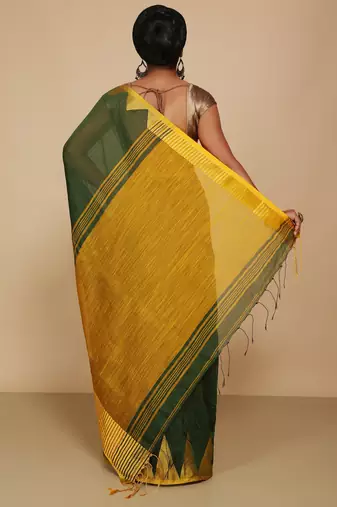 Women's Temple Boarder Silk Cotton Sarees (Pesta)