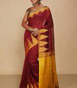 Women's Temple Boarder Silk Cotton Sarees (Maroon)