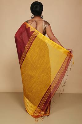 Women's Temple Boarder Silk Cotton Sarees (Maroon) 3