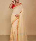 Lilen handloom jari check pallu saree (Cream)
