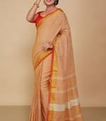 Lilen handloom jari check pallu saree (Beige)