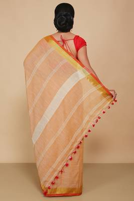 Lilen handloom jari check pallu saree (Beige) 3