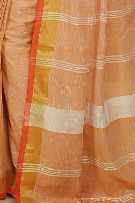 Lilen handloom jari check pallu saree (Beige) 4