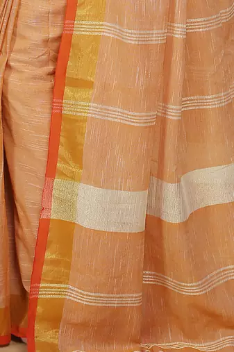 Lilen handloom jari check pallu saree (Beige)