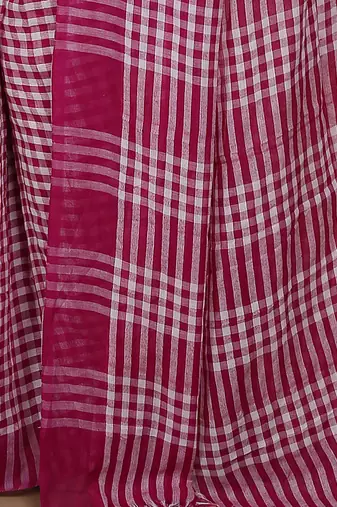 Women's Handloom Cotton Saree With Blouse Piece (White Megenda)