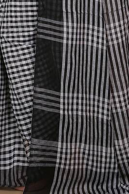 Women's Handloom Cotton Saree With Blouse Piece (White Black) 4