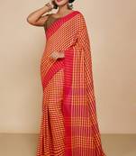 Women's Handloom Cotton Saree With Blouse Piece  (Magenda Yellow)