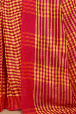 Women's Handloom Cotton Saree With Blouse Piece  (Magenda Yellow) 4