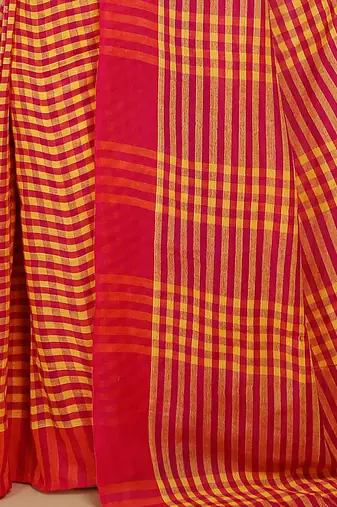 Women's Handloom Cotton Saree With Blouse Piece  (Magenda Yellow)