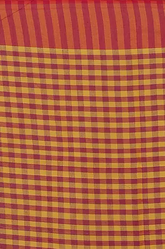 Women's Handloom Cotton Saree With Blouse Piece  (Magenda Yellow)