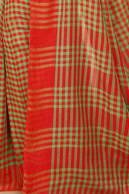 Women's Handloom Cotton Saree With Blouse Piece  (Red Green) 4