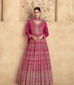 Pink georgette heavy embroidery semi stitched sequins work wedding gowns