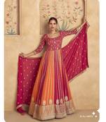 Dark pink georgette heavy embroidery semi stitched sequins work wedding gowns