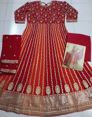 Dark pink georgette heavy embroidery semi stitched sequins work wedding gowns 3