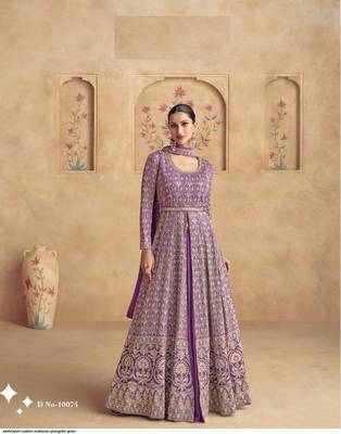 Light purple georgette heavy embroidery semi stitched sequins work wedding gowns 1