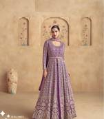 Light purple georgette heavy embroidery semi stitched sequins work wedding gowns