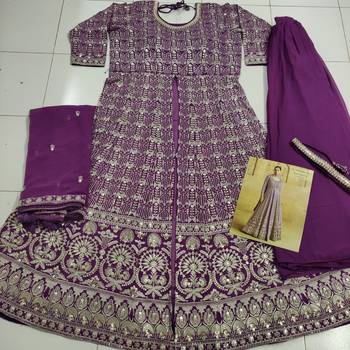 Light purple georgette heavy embroidery semi stitched sequins work wedding gowns 3