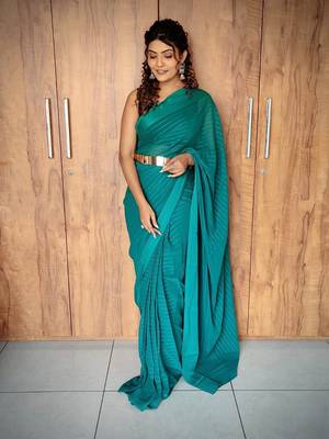 Teal Colour Viscos Weaving Patta Saree 2