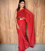 red Colour Viscos Weaving Patta Saree